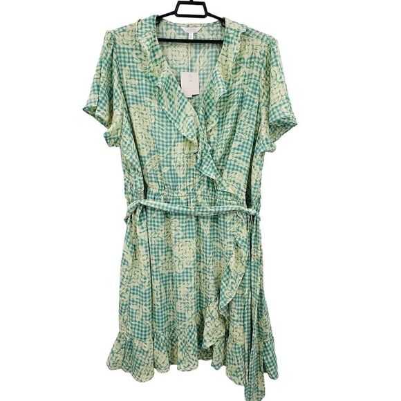 LC Lauren Conrad Ruffle-Neck Flutter-Sleeve Wrap Dress Plus Size 4XL Green NWT - Picture 2 of 16